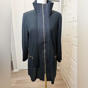 Ming Wang Black Trench Jacket with Gold Accents